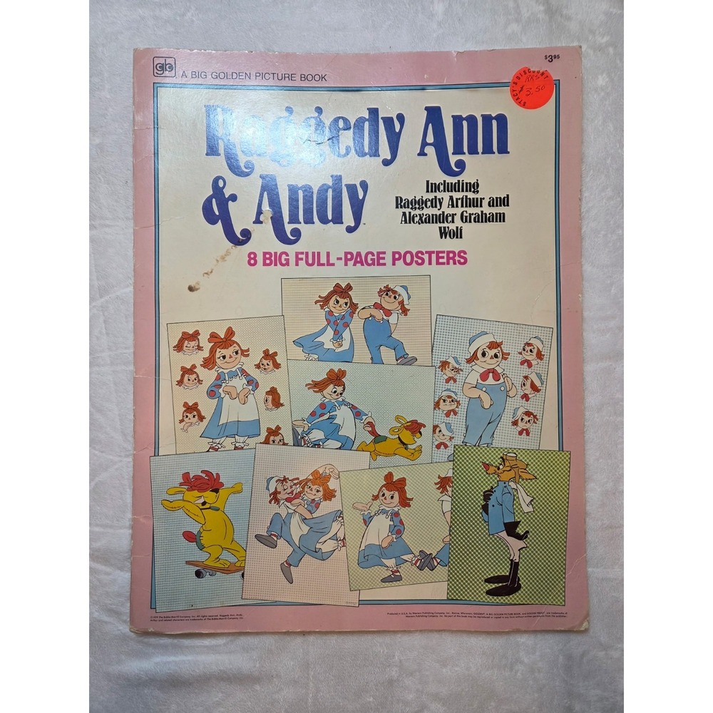 Raggedy Ann & Andy Big Golden Picture Book 1979 8 Full-Page Posters Vintage